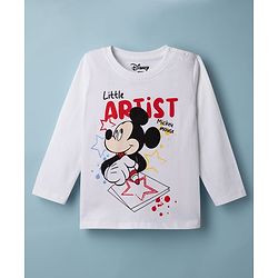 Babyhug Disney Single Jersey Knit Full Sleeves T-Shirt & Pyjama Night Suit with Mickey Mouse Graphics - White