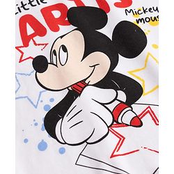 Babyhug Disney Single Jersey Knit Full Sleeves T-Shirt & Pyjama Night Suit with Mickey Mouse Graphics - White