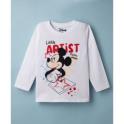 Babyhug Disney Single Jersey Knit Full Sleeves T-Shirt & Pyjama Night Suit with Mickey Mouse Graphics - White
