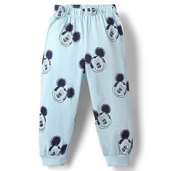 Babyhug Disney Single Jersey Knit Full Sleeves T-Shirt & Pyjama Night Suit with Mickey Mouse Graphic - Light Blue