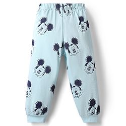 Babyhug Disney Single Jersey Knit Full Sleeves T-Shirt & Pyjama Night Suit with Mickey Mouse Graphic - Light Blue