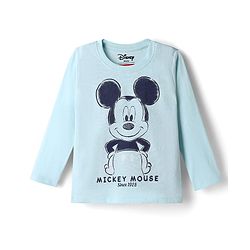 Babyhug Disney Single Jersey Knit Full Sleeves T-Shirt & Pyjama Night Suit with Mickey Mouse Graphic - Light Blue