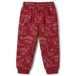 Babyhug 100% Cotton Knit Full Sleeves Co-Ords T-Shirt & Pajama Night Suit With Dino Print -Maroon
