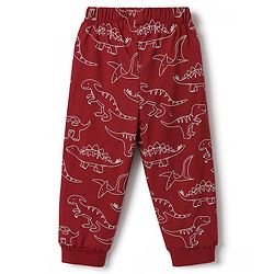 Babyhug 100% Cotton Knit Full Sleeves Co-Ords T-Shirt & Pajama Night Suit With Dino Print -Maroon