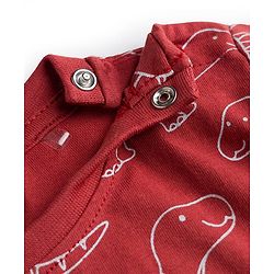 Babyhug 100% Cotton Knit Full Sleeves Co-Ords T-Shirt & Pajama Night Suit With Dino Print -Maroon