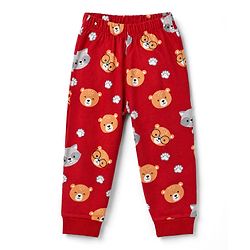 Babyhug 100% Cotton Knit Full Sleeves Bear Printed Co-Ords T-Shirt & Pyjama Night Suit - Maroon