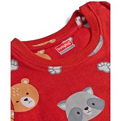 Babyhug 100% Cotton Knit Full Sleeves Bear Printed Co-Ords T-Shirt & Pyjama Night Suit - Maroon