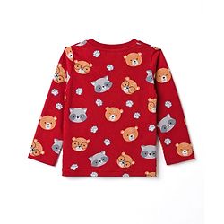 Babyhug 100% Cotton Knit Full Sleeves Bear Printed Co-Ords T-Shirt & Pyjama Night Suit - Maroon
