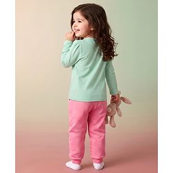 Babyhug Disney Single Jersey Knit Full Sleeves T-Shirt & Pyjama Night Suit With Stitch & Angel Graphic - Pink & Light Green