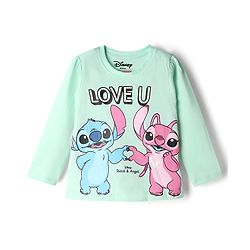 Babyhug Disney Single Jersey Knit Full Sleeves T-Shirt & Pyjama Night Suit With Stitch & Angel Graphic - Pink & Light Green
