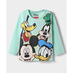 Babyhug Disney Single Jersey Knit Full Sleeves T-Shirt & Pyjama Night Suit with Mickey Mouse and Friends Graphics - Sea Green