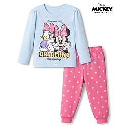 Babyhug Disney Single Jersey Knit Full Sleeves T-Shirt & Pyjama Night Suit with Minnie & Friends Graphics - Sky Blue