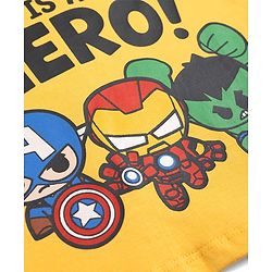 Babyhug Marvel Single Jersey Knit Full Sleeve T-shirt & Pyjama Night Suit With Avengers Graphic & Text Print - Yellow