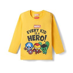 Babyhug Marvel Single Jersey Knit Full Sleeve T-shirt & Pyjama Night Suit With Avengers Graphic & Text Print - Yellow