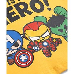 Babyhug Marvel Single Jersey Knit Full Sleeve T-shirt & Pyjama Night Suit With Avengers Graphic & Text Print - Yellow