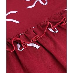 Babyhug Disney 100% Cotton Knit Frock with Full Sleeves and Minnie Mouse Print in Maroon for 6-9 Months