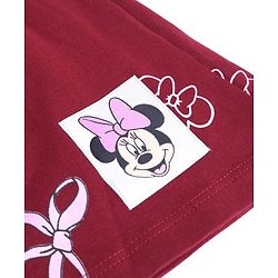 Babyhug Disney 100% Cotton Knit Frock with Full Sleeves and Minnie Mouse Print in Maroon for 6-9 Months