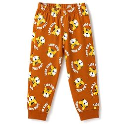 Babyhug 100% Cotton Knit Full Sleeves Co-Ords T-Shirt & Pyjama Night suit with Lion King Print - Brown