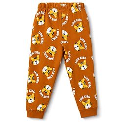Babyhug 100% Cotton Knit Full Sleeves Co-Ords T-Shirt & Pyjama Night suit with Lion King Print - Brown