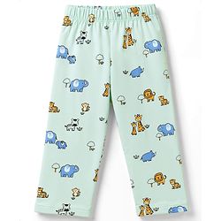 Babyhug Cotton Knit Full Sleeves Front Open Co-Ords Animals Printed Shirt & Pajama Night Suit - Sea Green