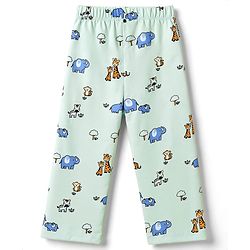Babyhug Cotton Knit Full Sleeves Front Open Co-Ords Animals Printed Shirt & Pajama Night Suit - Sea Green
