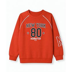 Babyhug Cotton Knit Full Raglan Sleeves Sweatshirt With Text Print - Red