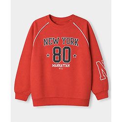 Babyhug Cotton Knit Full Raglan Sleeves Sweatshirt With Text Print - Red