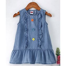 Babyhug Sleeveless Fit & Flare Denim Frock - Light Blue