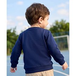 Babyhug 100% Cotton Knit Sweatshirt with Full Sleeves & Soccer Print - Navy Blue