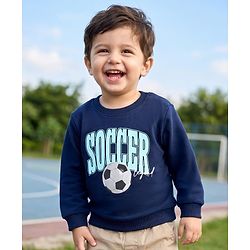 Babyhug 100% Cotton Knit Sweatshirt with Full Sleeves & Soccer Print - Navy Blue