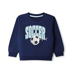 Babyhug 100% Cotton Knit Sweatshirt with Full Sleeves & Soccer Print - Navy Blue