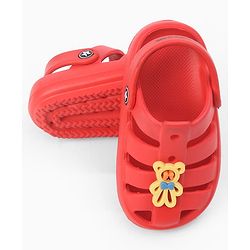 Cute Walk by Babyhug Back Strap Closure Clogs With Teddy Bear Applique - Red