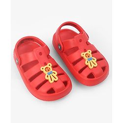 Cute Walk by Babyhug Back Strap Closure Clogs With Teddy Bear Applique - Red