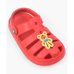 Cute Walk by Babyhug Back Strap Closure Clogs With Teddy Bear Applique - Red