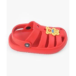 Cute Walk by Babyhug Back Strap Closure Clogs With Teddy Bear Applique - Red