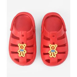 Cute Walk by Babyhug Back Strap Closure Clogs With Teddy Bear Applique - Red