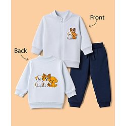 Babyhug 100% Cotton Knit Full Sleeves Sweatshirt and Jogger with Full Length and Dogs Print in Blue
