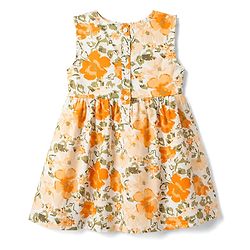 Babyhug 100% Cotton Woven Half Sleeves Floral Printed Frock With Shrug - Orange
