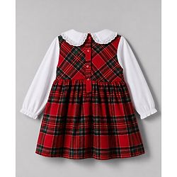 Babyhug Woven Full Sleeves Checked Frock With Bow Applique - Red