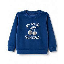 Babyhug Velour Knit Full Sleeves Text & Cherry Printed Winter Wear Suit - Navy Blue