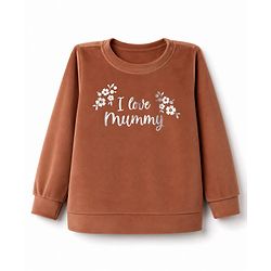 Babyhug Velour Knit Full Sleeves Text & Floral Printed Winter Wear Suit - Rust Orange