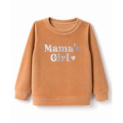 Babyhug Velour Knit Full Sleeves Text Foil Printed Winter Wear Suit - Tan
