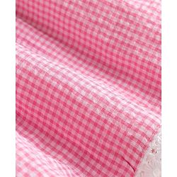 Babyhug Woven Half Sleeves Floral Embroidered & Checked Frock With Floral Applique & Lace Detailing - Pink