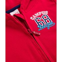 Babyhug Heavy Gauge 100% Cotton Knit Full Sleeves Hooded Sweatjacket with Front Zipper and Campus 68 League Embroidery - Red