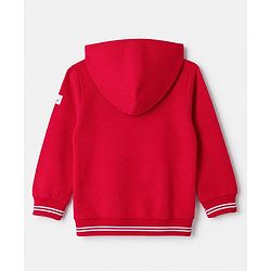 Babyhug Heavy Gauge 100% Cotton Knit Full Sleeves Hooded Sweatjacket with Front Zipper and Campus 68 League Embroidery - Red