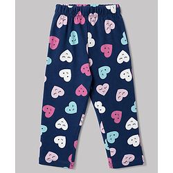 Babyhug 100% Cotton Knit Full Sleeves Co-Ords T-Shirt & Pyjama Night Suit with Heart Print - Navy Blue