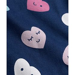 Babyhug 100% Cotton Knit Full Sleeves Co-Ords T-Shirt & Pyjama Night Suit with Heart Print - Navy Blue