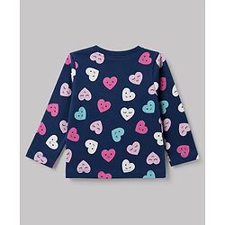 Babyhug 100% Cotton Knit Full Sleeves Co-Ords T-Shirt & Pyjama Night Suit with Heart Print - Navy Blue