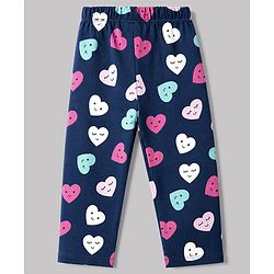 Babyhug 100% Cotton Knit Full Sleeves Co-Ords T-Shirt & Pyjama Night Suit with Heart Print - Navy Blue