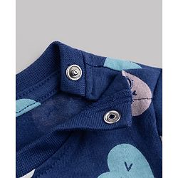 Babyhug 100% Cotton Knit Full Sleeves Co-Ords T-Shirt & Pyjama Night Suit with Heart Print - Navy Blue